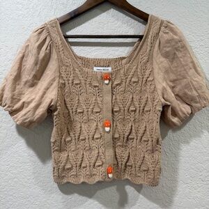 Urban Revivo Crochet Mushroom Short Sleeve Knit Sweater Shirt Size XL